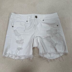 White Distressed Denim Shorts